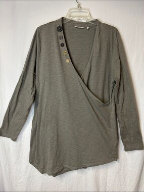 Soft Surroundings Women’s Wrap-Style Long Sleeve Top - Olive Green Size XL